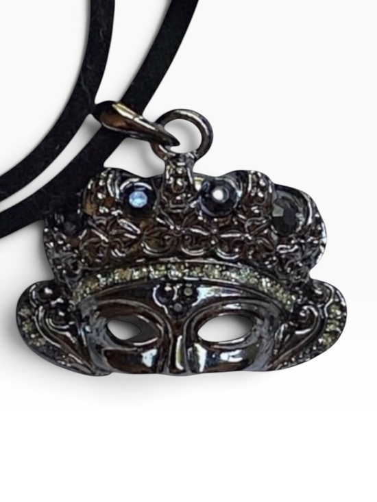 Hand Crafted Jewelry - Hand Crafted Crown Mask Masquerade Necklace on Velvet Carnival Rio Regal